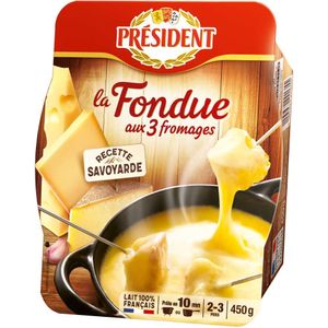 Branza topita Fondue President, 3 tipuri de branza, 450 g