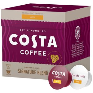 Capsule cafea Costa Coffee Latte, compatibile Dolce Gusto, 8 capsule cafea x 8 lapte