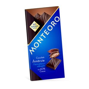 Ciocolata amaruie 60% cacao Monteoro, 90 g