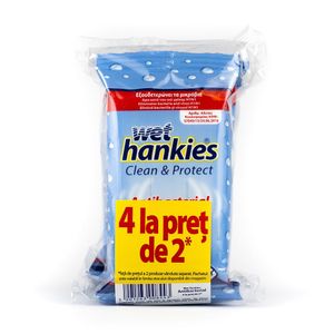 Servetele umede antibacteriene Wet Hankies, 4 pachete x 15 bucati