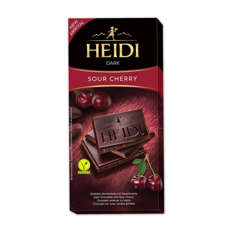 Heidi | Ciocolata amaruie cu bucatele de visine Heidi, 80 g Auchan Online