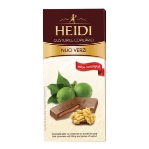 Ciocolata cu lapte, umplutura de praline cu biscuiti si nuci Heidi, 90 g