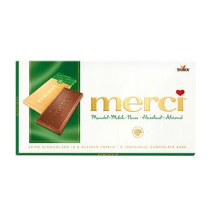 Tablete de ciocolata cu alune si migdale Merci, 100 g, 4 bucati