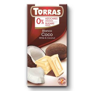 Ciocolata alba cu nuca de cocos, fara zahar si fara gluten, Torras, 75 g