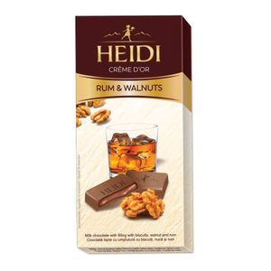 Ciocolata cu lapte Heidi, cu crema cu rom si nuci, 90 g