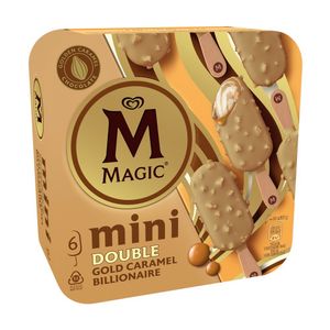 Inghetata pe bat Magnum Mini Double  Gold Caramel Billionaire, 6 x 55 ml