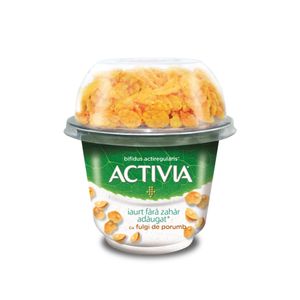 Iaurt pentru mic dejun Activia, cu fulgi de porumb, fara zahar, 168 g