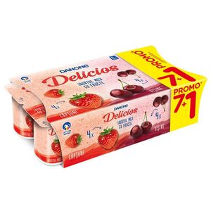 Iaurt cu visine si capsuni Danone, (7+1) x 125 g