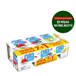 Iaurt cu fructe ZuZu, fructe de padure, capsuni si banane, (7+1) x 125 g
