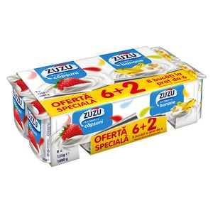 Iaurt cu fructe ZuZu, capsuni si banane, 8 x 125 g