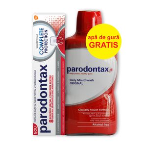 Pasta de dinti Parodontax Complete Protection Whitening, 75 ml + apa de gura 0.5 l