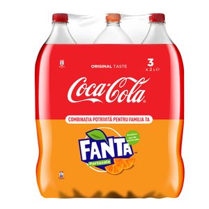 Bautura carbogazoasa Coca-Cola si Fanta Orange, 3 x 2 l