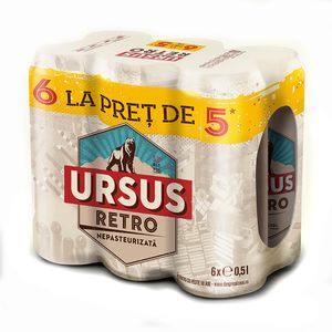 Bere blonda nepasteurizata Ursus Retro, 6 x 0.5 l