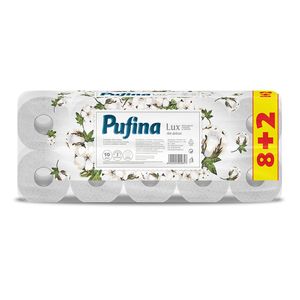 Pachet hartie igienica alb delicat Pufina Lux 10 role, 3 straturi