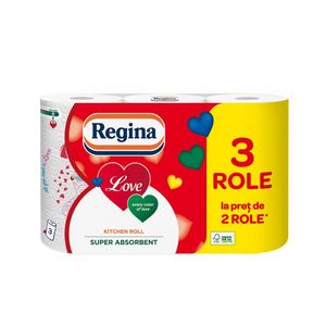 Pachet prosoape din hartie Regina Love 2+1 role, 3 straturi