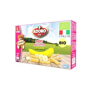 Biscuiti BIO pentru copii peste 6 luni cu banane si cereale Adoro, 2 x 125g