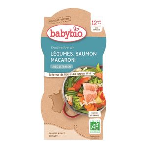 Piure de legume cu somon si paste Babybio, 2 x 200g