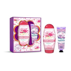 Set pentru cadou copii 2 in 1 Sampon & gel dus si o crema pentru maini cu aroma de capsune Chupa chups , 400g
