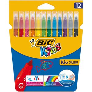 Set markere colorate ultralavabile Bic Kid Couleur pachet cu 12 bucati