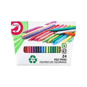 Set 24 markere colorate cu varf mediu Auchan din plastic reciclat