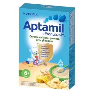 Cereale cu lapte, porumb, orez si banane Aptamil, de la 6 luni, 225 g