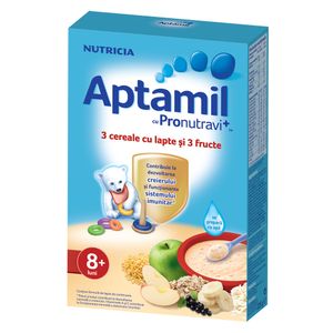 3 cereale Aptamil cu lapte si 3 fructe, de la 8 luni, 255 g