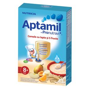 Cereale Aptamil cu lapte si 5 fructe, de la 8 luni, 225 g