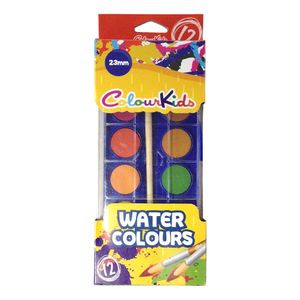 Acuarele semi-uscate Colour kids cu pensula 23 mm / 12 culori