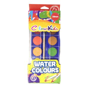 Acuarele semi-uscate Colour Kids cu pensula 28 mm, 12 culori
