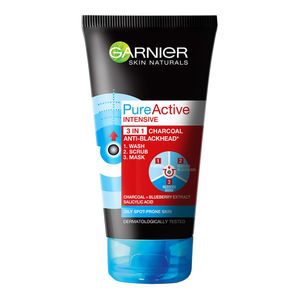 Gel de curatare pentru fata 3 In 1 Garnier Pure Active Intensive Charcoal pentru ten gras cu imperfectiuni, 150 ml