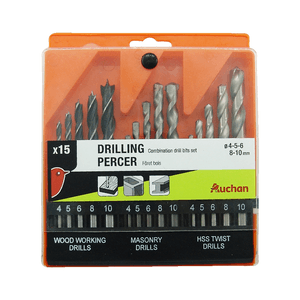 Set 15 burghie Auchan pentru lemn, metal, zidarie