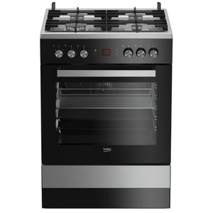 Aragaz Beko FSM62530DXMS, 4 arzatoare, Gaz + Electric, L 60 cm, Grill, Culorea Negru, Inox