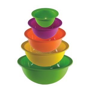 Set 4 boluri din plastic si strecuratoare 26 cm