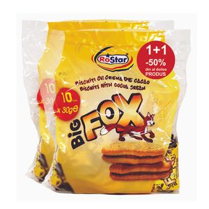 Biscuiti Big Fox cu crema de cacao, 10 x 30 g, 1+(1-50%)