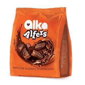Napolitane Alfers cu crema de cacao, glazurate cu ciocolata, 180 g
