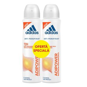 Pachet deodorant spray Adidas Adipower 0% alcool, 1+1-50%, 2x150 ml