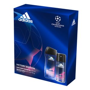 Setul pentru cadou Adidas Uefa Victory Edition contine: deodorant 150 ml si gel de dus 250 ml