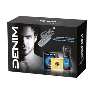 Set pentru cadou Denim Original: aftershave 100ml + gel de dus 250ml + hub USB