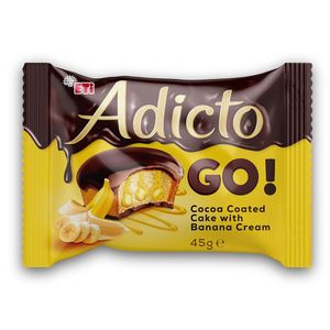 Prajitura Adicto Go! cu gust de banana si glazura de ciocolata, 45 g