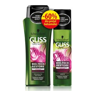 Pachet sampon Gliss Rich Bio-Tech Restore 250 ml si balsam 200 ml