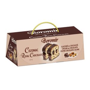 Cozonac cu crema de ciocolata, alune si bucati de ciocolata Royal Boromir, 550g