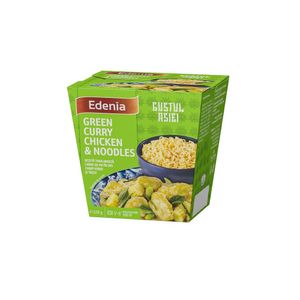 Carne de pui in sos curry verde cu taitei Edenia, 320 g