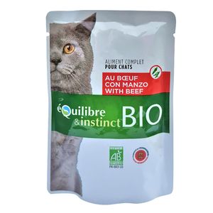 Hrana umeda Bio la plic pentru pisici Equilibre&Instinct cu vita si legume, 100 g