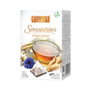 Ceai Evolet Sensation cu aroma de ghimbir si lamaie, 20 x 2.25 g
