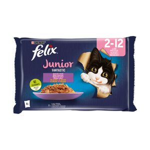Hrana umeda pentru pisici Purina Felix Fantastic Junior multipack, pui in aspic, 4 x 85 g