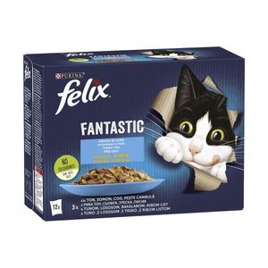 Hrana umeda pentru pisici cu ton somon, cod in aspic Felix Fantastic, 12 x 85g