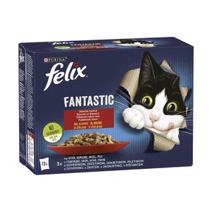 Hrana umeda pentru pisici cu pui, miel, iepure si vita in aspic Felix Fantastic, 12 x 85g
