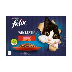 Hrana umeda pentru pisici Purina Felix Fantastic, vita si pui in aspic, 4 x 85 g