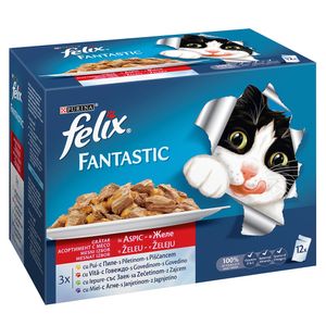 Hrana umeda pentru pisici Purina Felix Fantastic, pui, vita, iepure si miel in aspic, 12 x 100 g