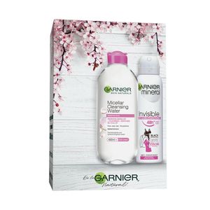 Set pentru cadou Garnier: Apa Micelara pentru ten sensibil 400 ml + Deodorant spray Invisible BWC pentru femei 150 ml